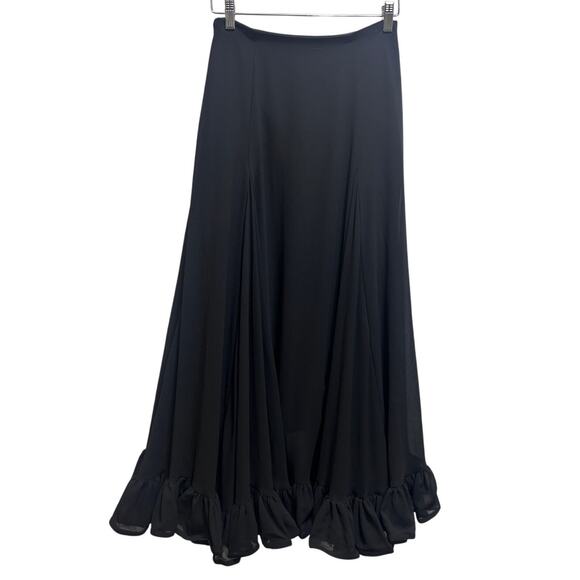H&M Edition Blk Voluminous Skirt 2 Maxi Asymmetric Hem Sheer Chiffon Low Waist - Picture 3 of 9